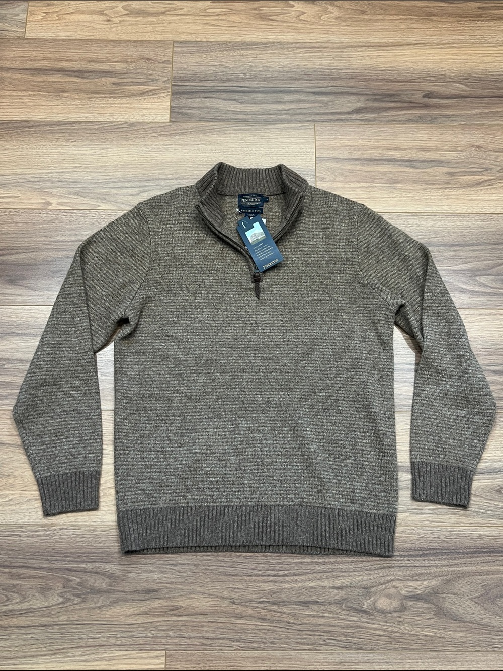 NEW Pendleton Men's Washable Shetland Wool Half-Zip Sweater in Coyote Tan Medium